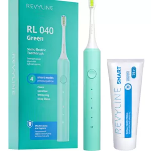 Зеленая звуковая щетка Revyline RL040 с зубной пастой Smart