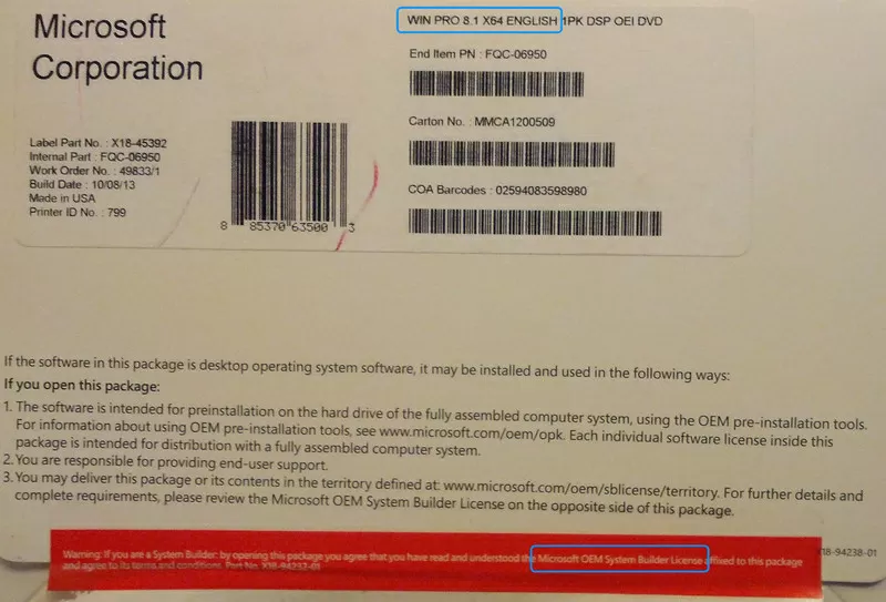 windows 8.1 professional system builder oem dvd 64-bit
