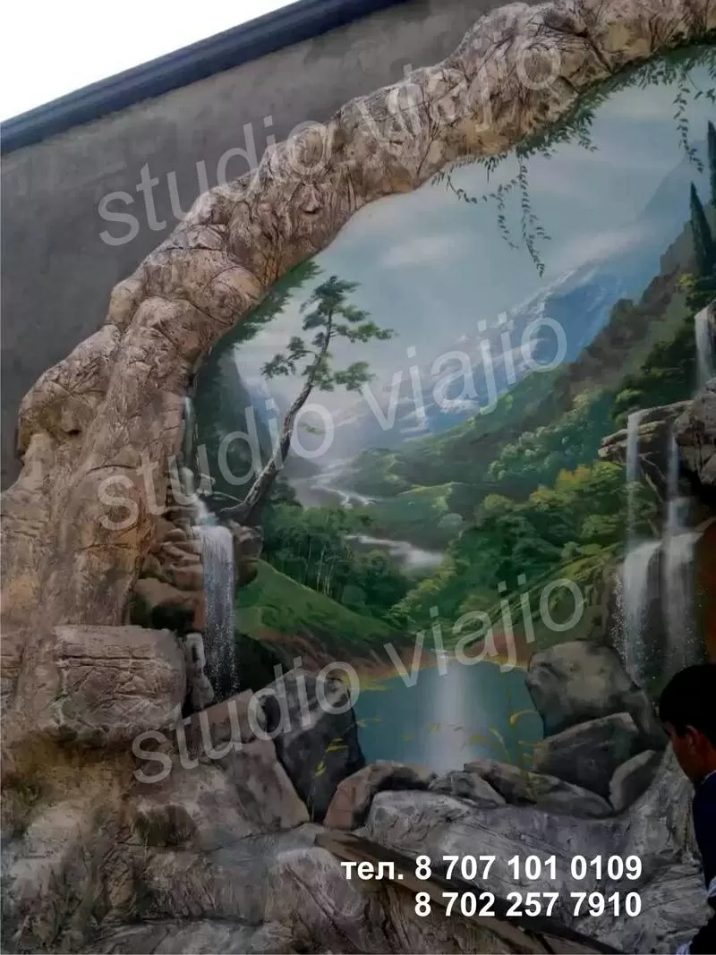 Водопады,  альпинарии,  ручьи,  гроты,  настенная живопись в интерьере 4
