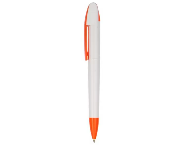 Ручка пластиковая, шаровая  белая с оранжевым 