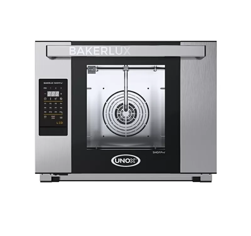  Печь конвекционная UNOX XEFT-04HS-ELDV серии BakerLux Shop.Pro. 220 В Количество уровней	4 Расстояние между уровнями	75 мм Тип и размер гастроемкостей и противней	уменьшенный,  460x330 мм Управление	электронное Температурный режим	от 30 до 260 °С Пароувла 2