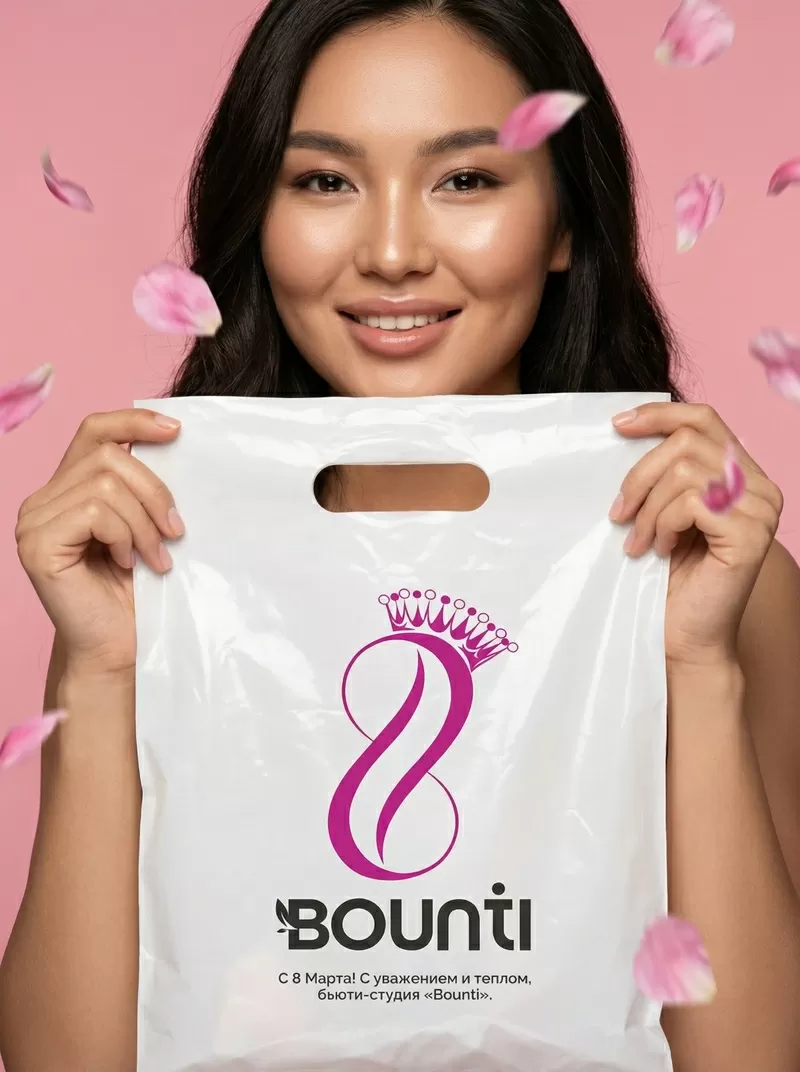 Печать логотипов и поздравлений на пакетах к 8 Марта 8