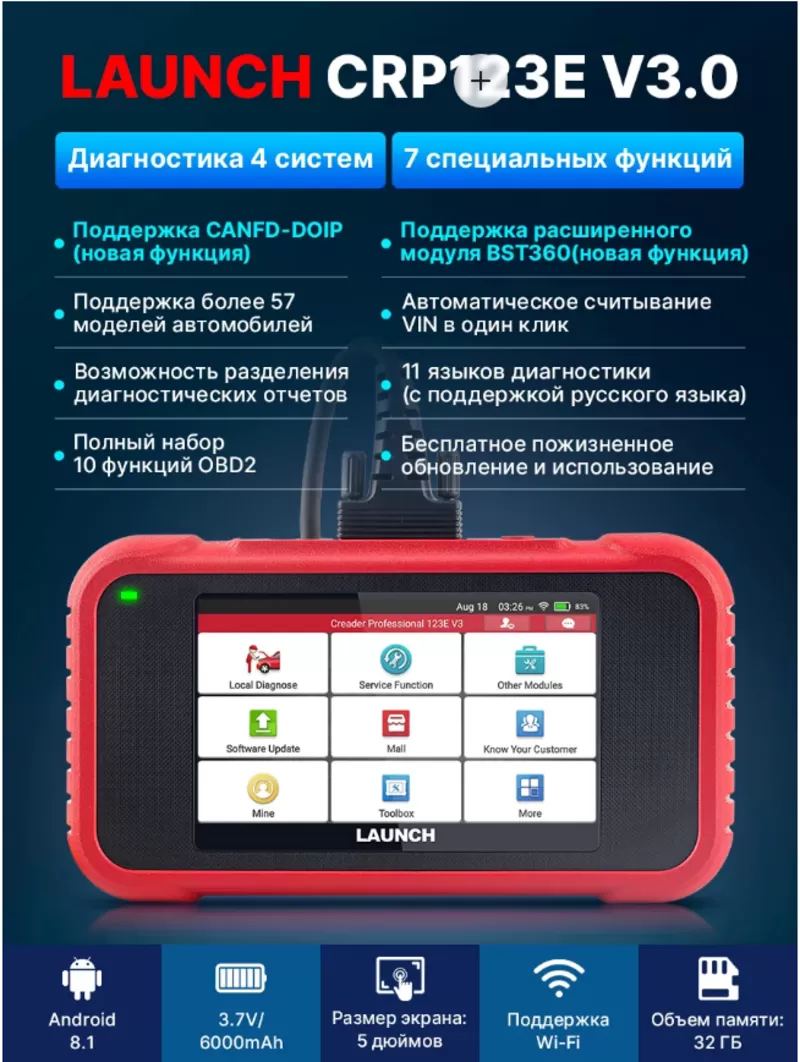 LAUNCH CRP123E V3.0 Лучший бюджетный Автосканер. Новый 2026 г. 2